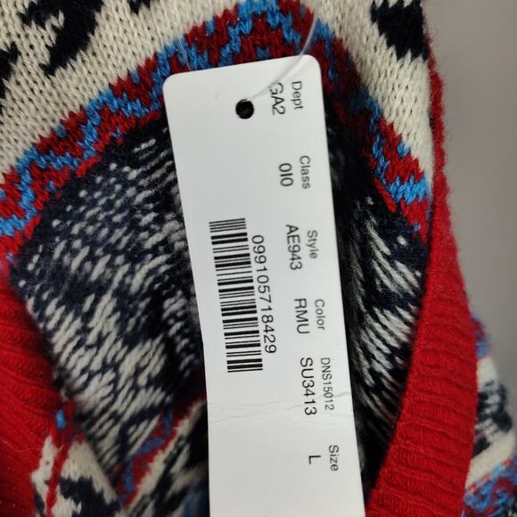 J. Crew Button Fair Isle Crewneck Sweater Lambs Wool Blend Size Large - Picture 7 of 16